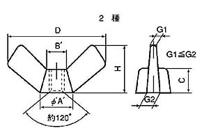 冷間蝶ナット:2種(R/H共通)の規格