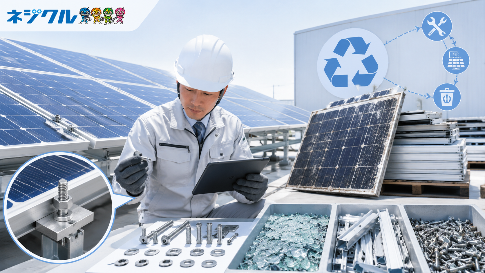 太陽光設備を長く使うためのねじ選定　交換・撤去まで考える調達ポイント